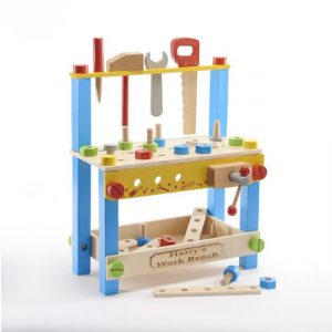 Peronalised toy wooden work bench and tools