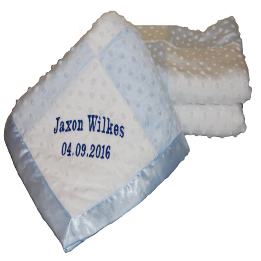 Personalised Baby Bubble Blue & White Blanket