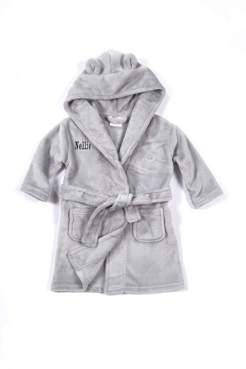 grey baby personalised dressing gown