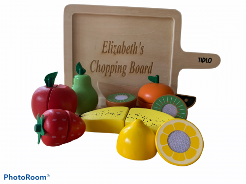 Personalised wooden chopping fruit and board set